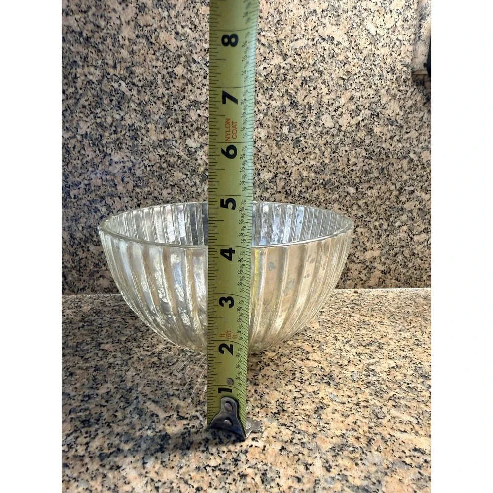 Pottery Barn Silver Mercury Glass Bowl Ribbed Decorative Centerpiece India